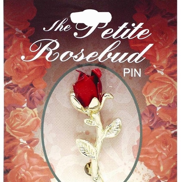The Petite Rosebud 18kt Finish Brooch Gold Tone Red - Picture 4 of 4